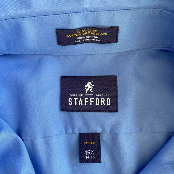 Stafford Tailored Culture Easy-Care Broadcloth Long Sleeves Shirt Men's 15.5 - Picture 10 of 10